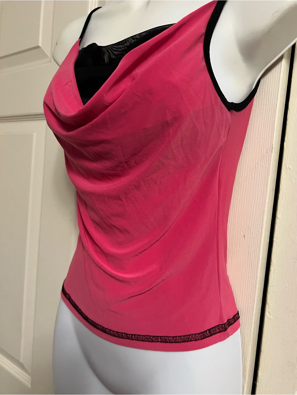 Vintage Y2K CESEM Hot Pink Cami Top Double Layer Cowl Neck Camisole S